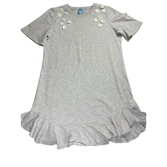 Cece Gray Floral Appliqué T-shirt Dress With Ruffle Medium Crewneck Short Sleeve - Picture 1 of 8